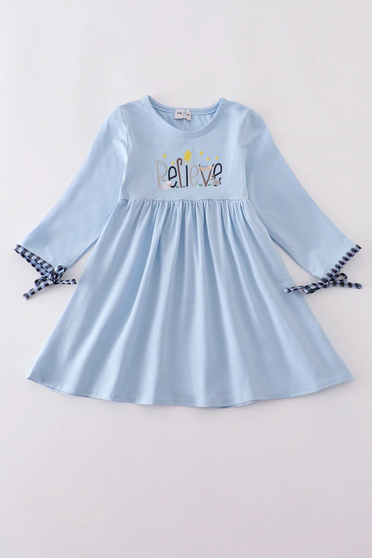 Blue believe embroidery dress