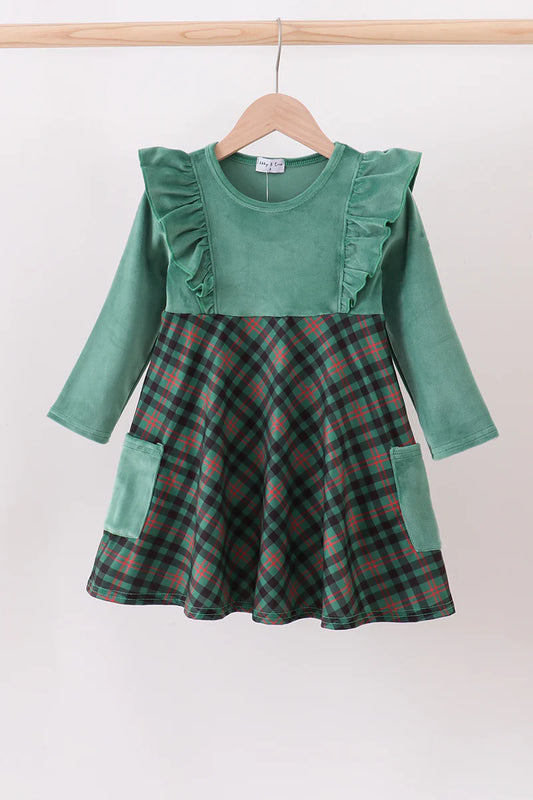 Forest velvet ruffle dress