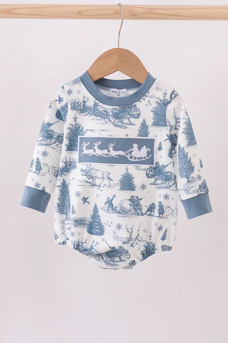 Blue christmas reindeer embroidery bubble