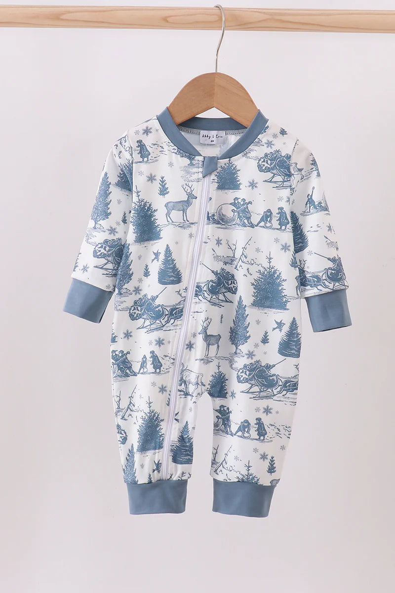 Blue Christmas reindeer tree romper