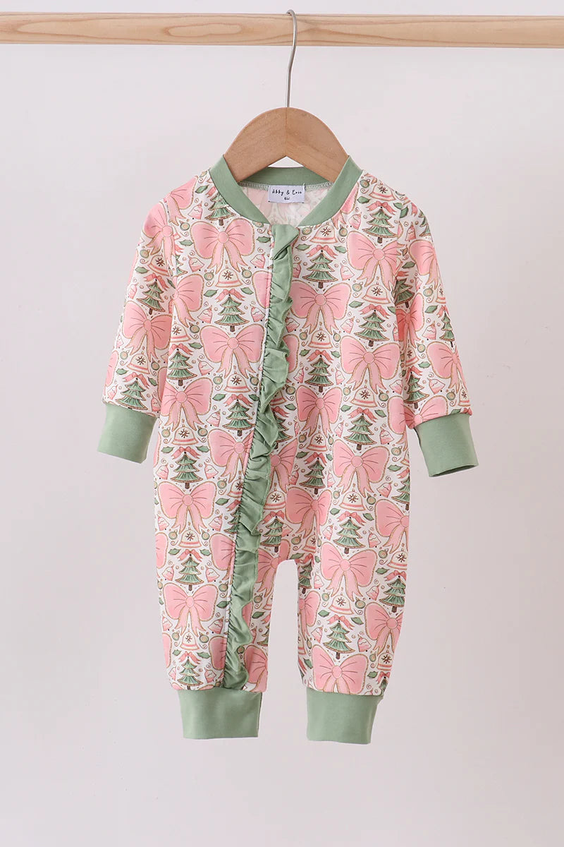 Green Christmas tree mama’s girl
embroidery zipper romper