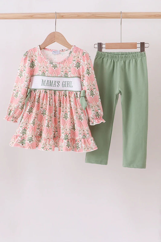 Green Christmas tree MAMA'S GIRL
smocked ruffle dress set