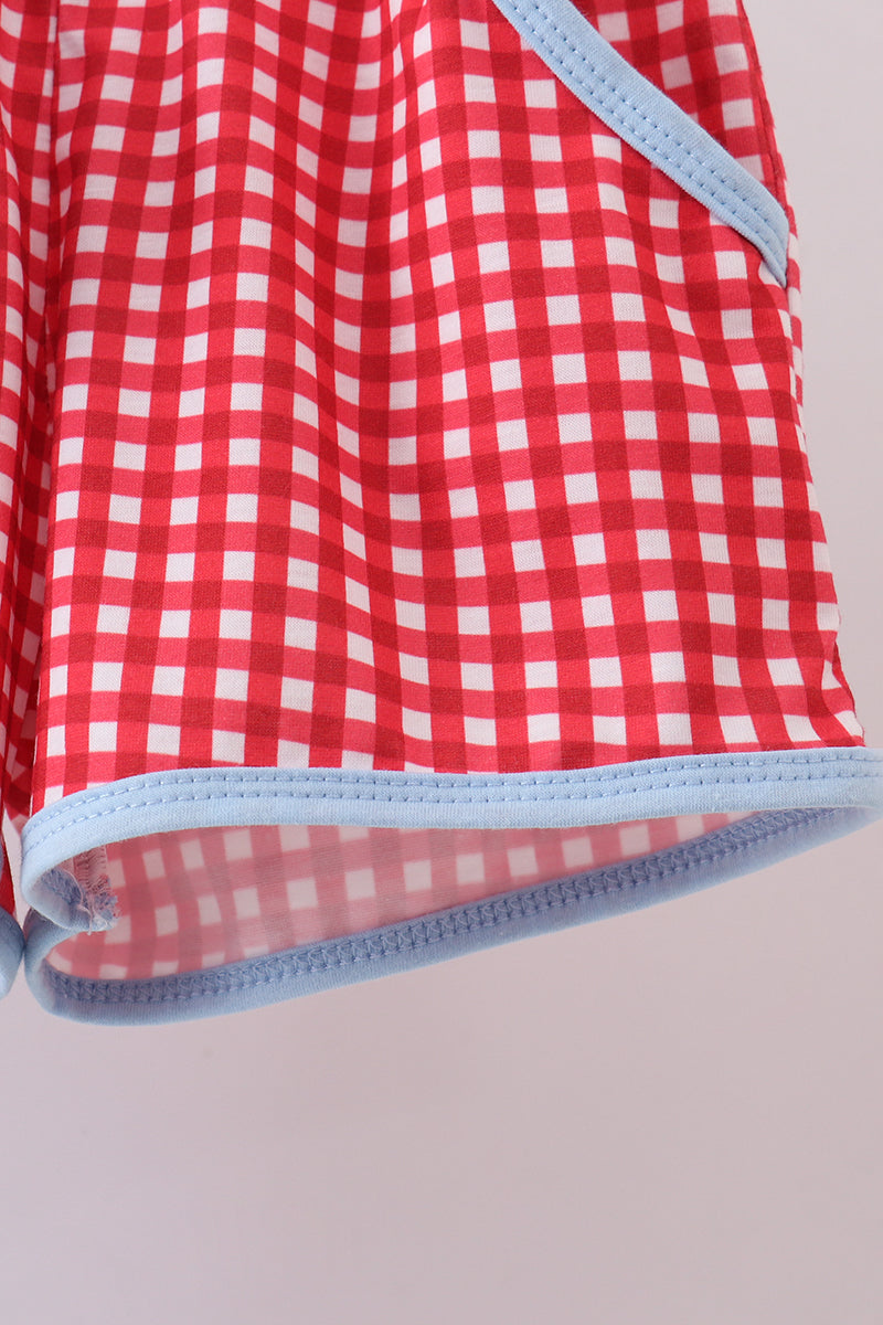 Blue character plane applique shorts set