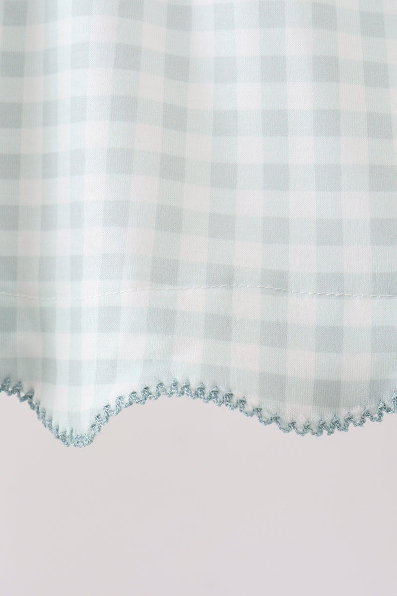 Sage He is risen smocked gingham bloomer set