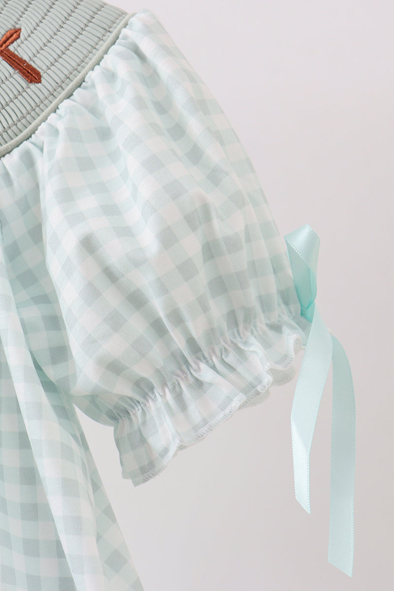 Sage He is risen smocked gingham dress
