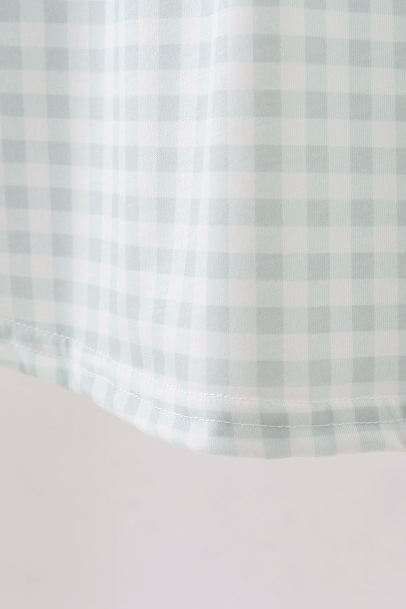 Sage He is risen smocked gingham dress