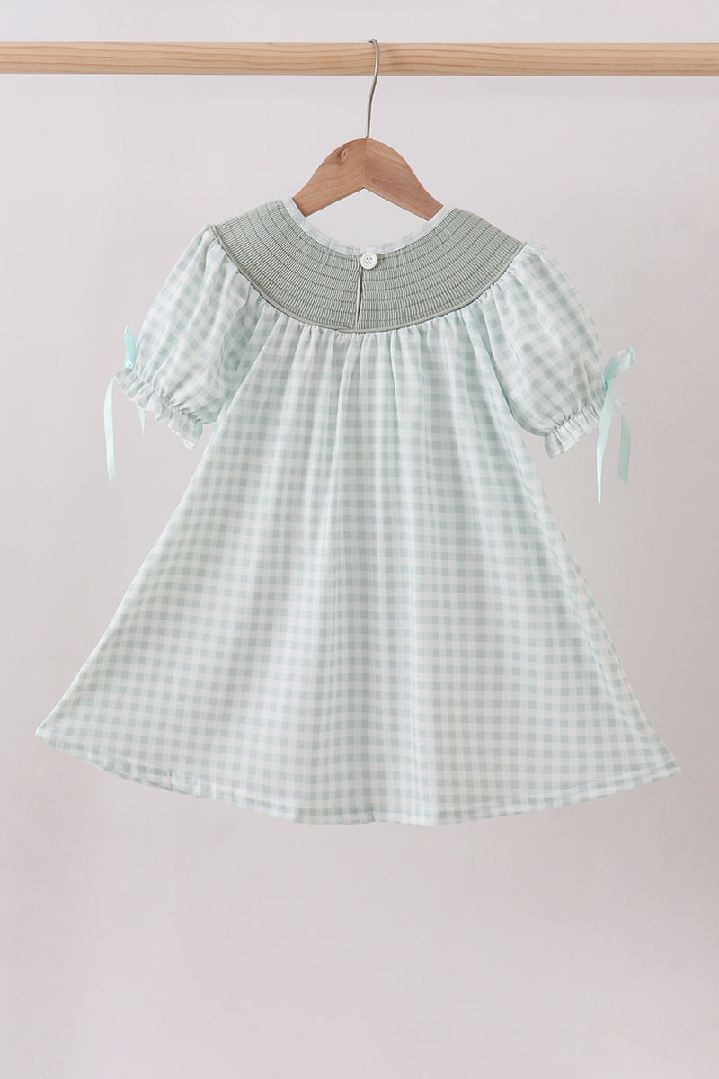 Sage He is risen smocked gingham dress
