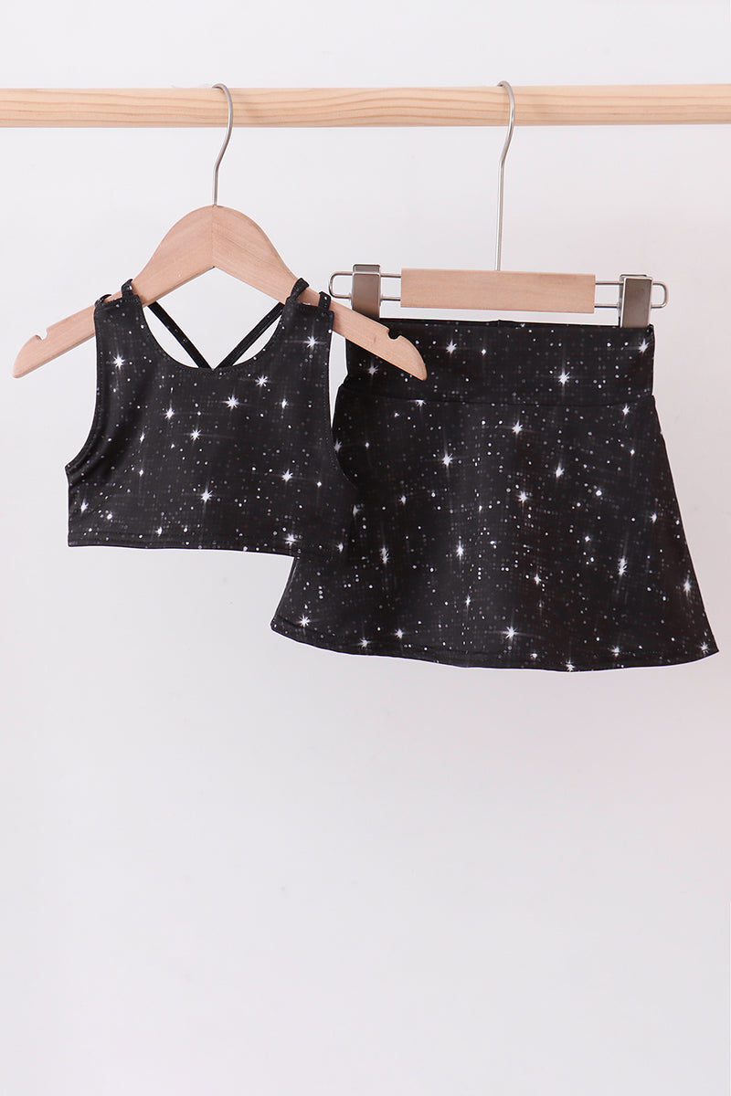 Black Glitter Skort Set