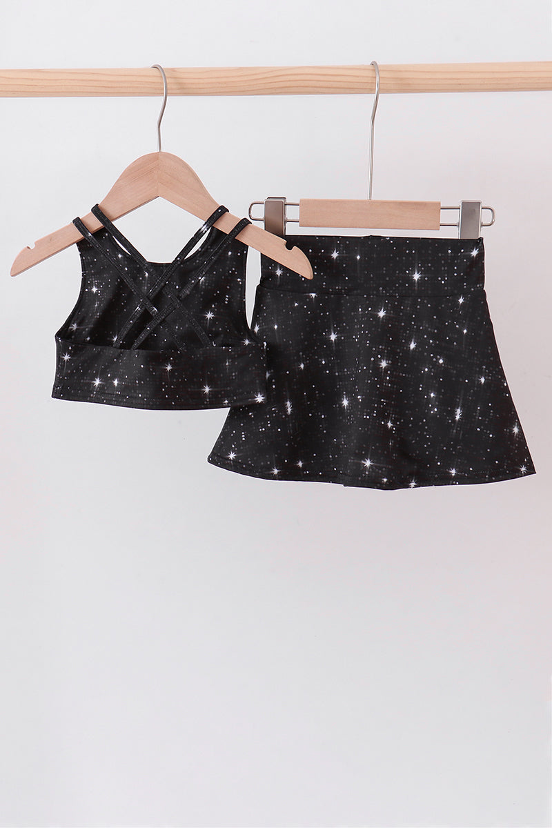 Black Glitter Skort Set