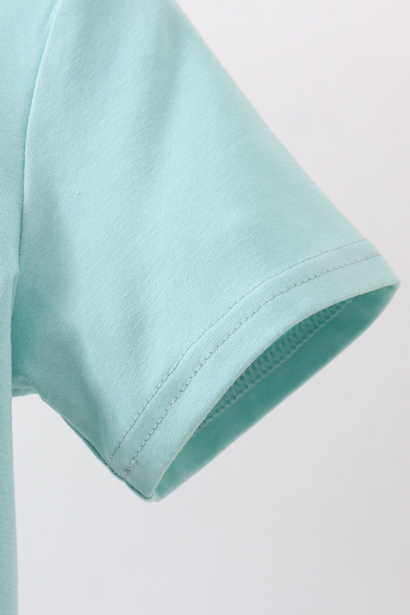 He is risen embroidery top-Blue