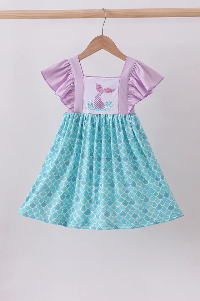 Purple mermaid embroidery ruffle dress
