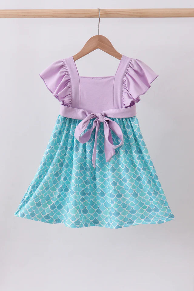 Purple mermaid embroidery ruffle dress