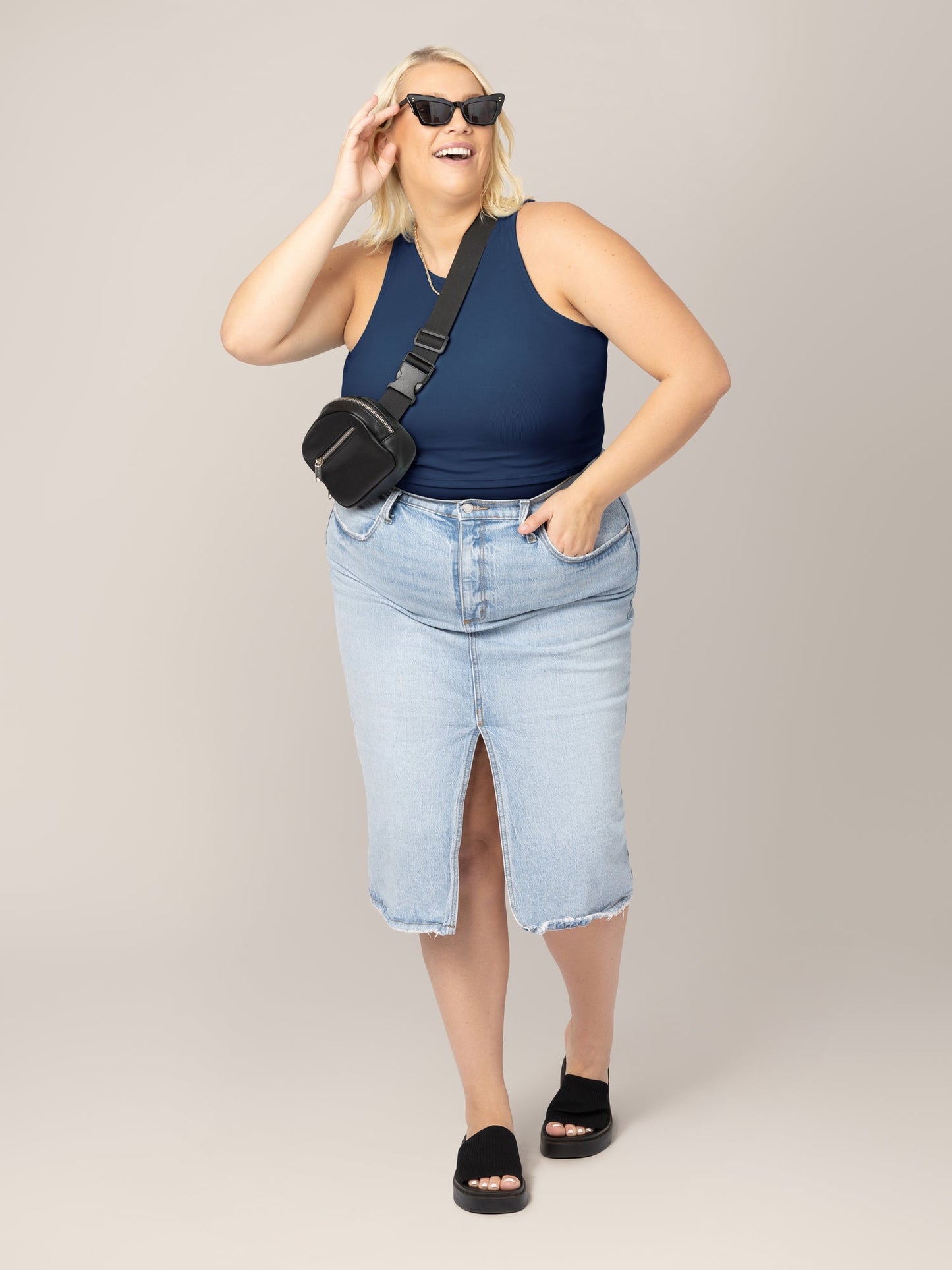 Ribbed Bamboo Racerback Nursing Tank | Navy