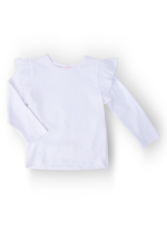 White L/S Ruffle Tee