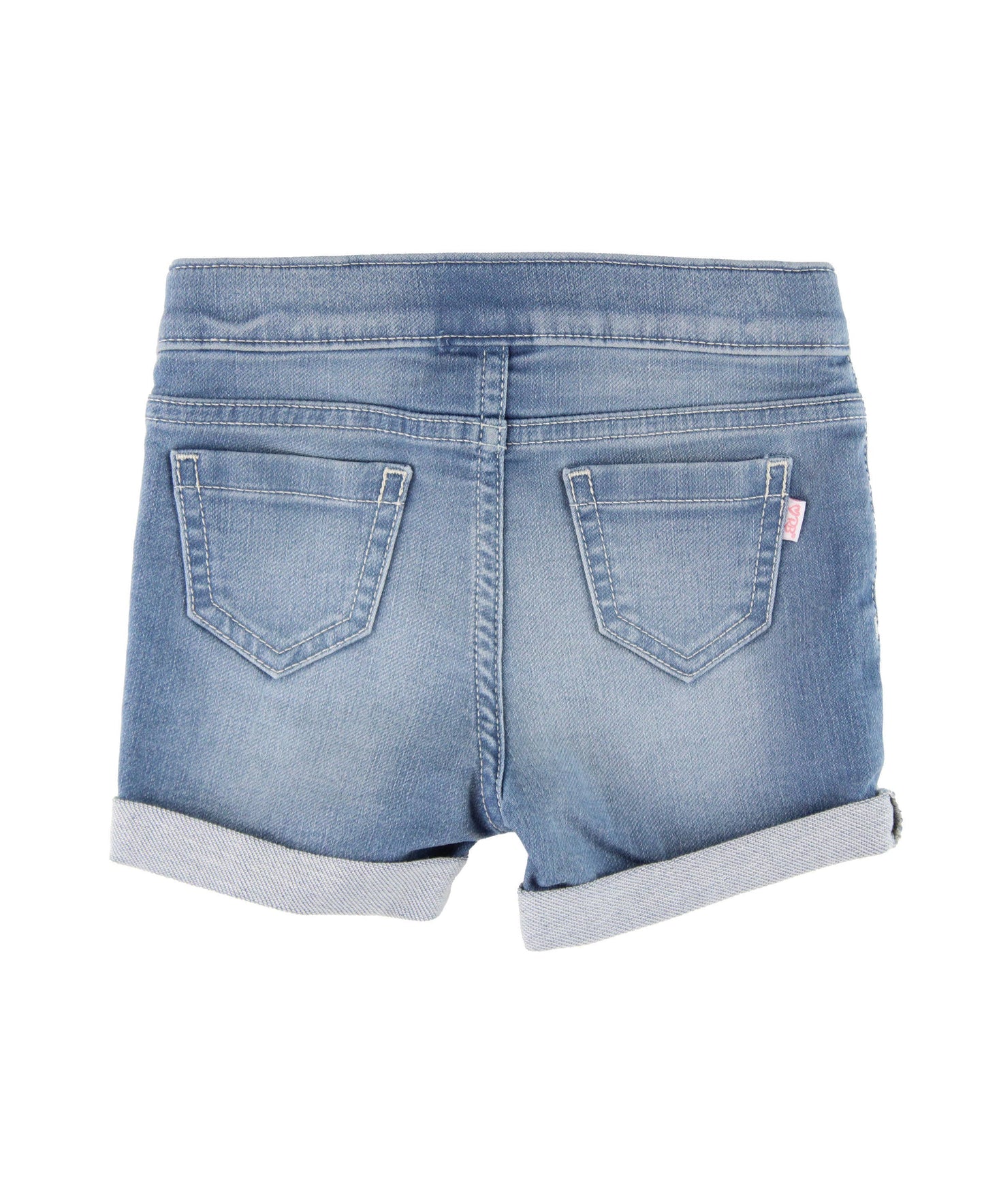 Girls Light Wash Stretch Denim Shorts: Blue