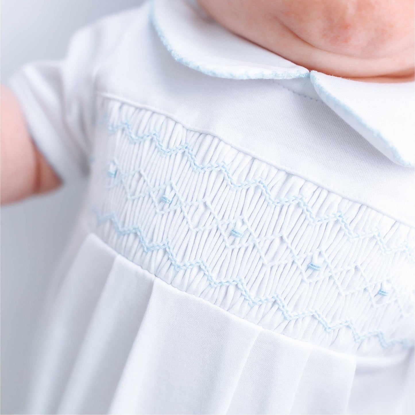 Landon's Classics Smocked Short Sleeve Bubble - Light Blue
