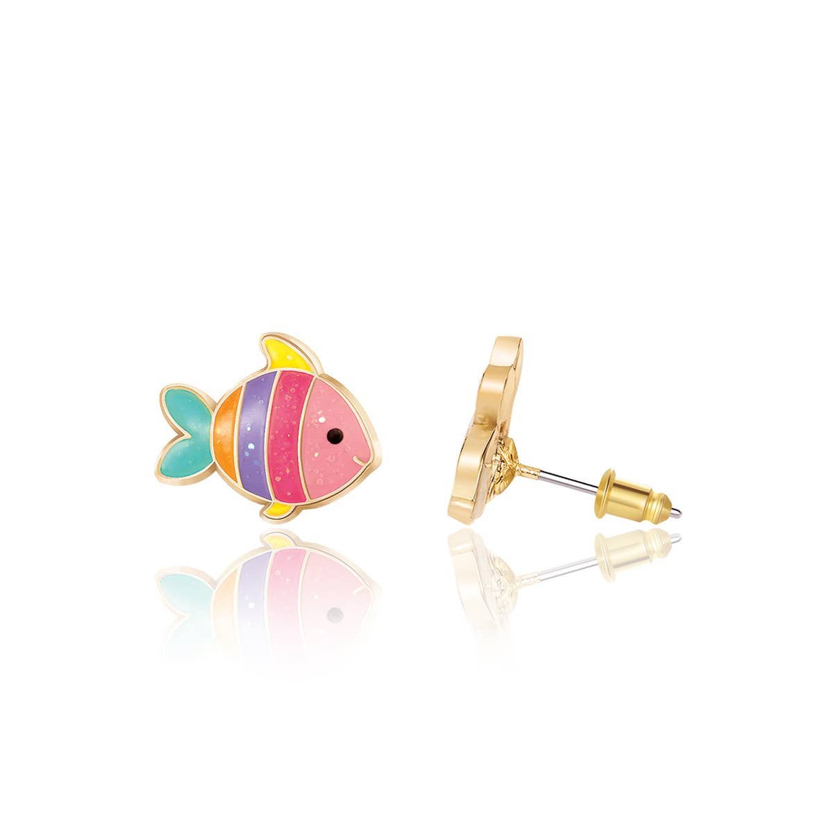 Glitter Rainbow Fish | Cutie Stud Earrings for Kids