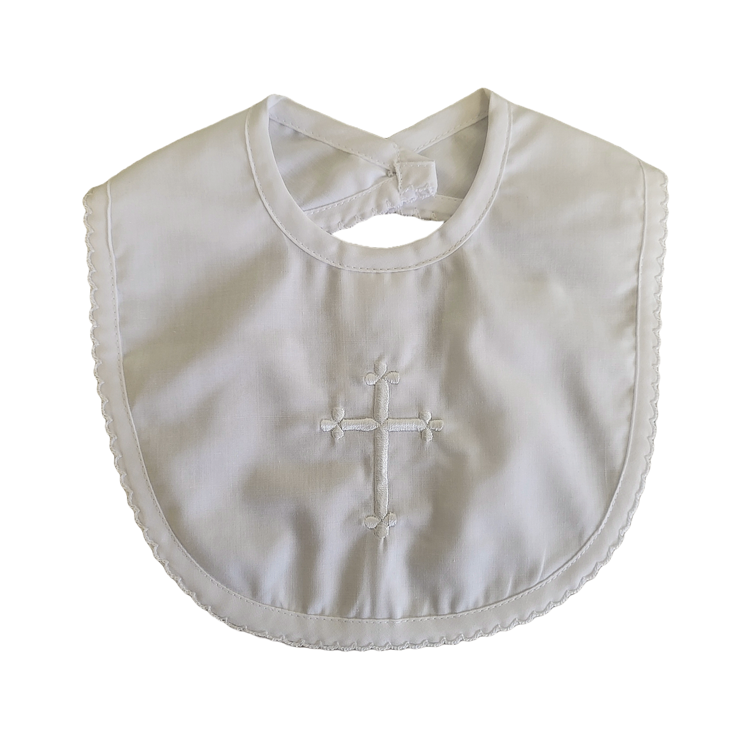 Embroidered Cross Christening Bib with Scallop Edge: 1 Size