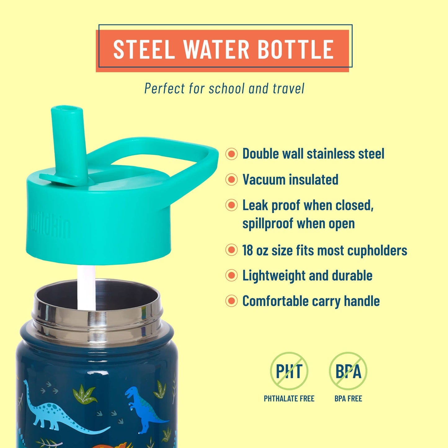 Jurassic Dinosaurs 18 oz Steel Water Bottle