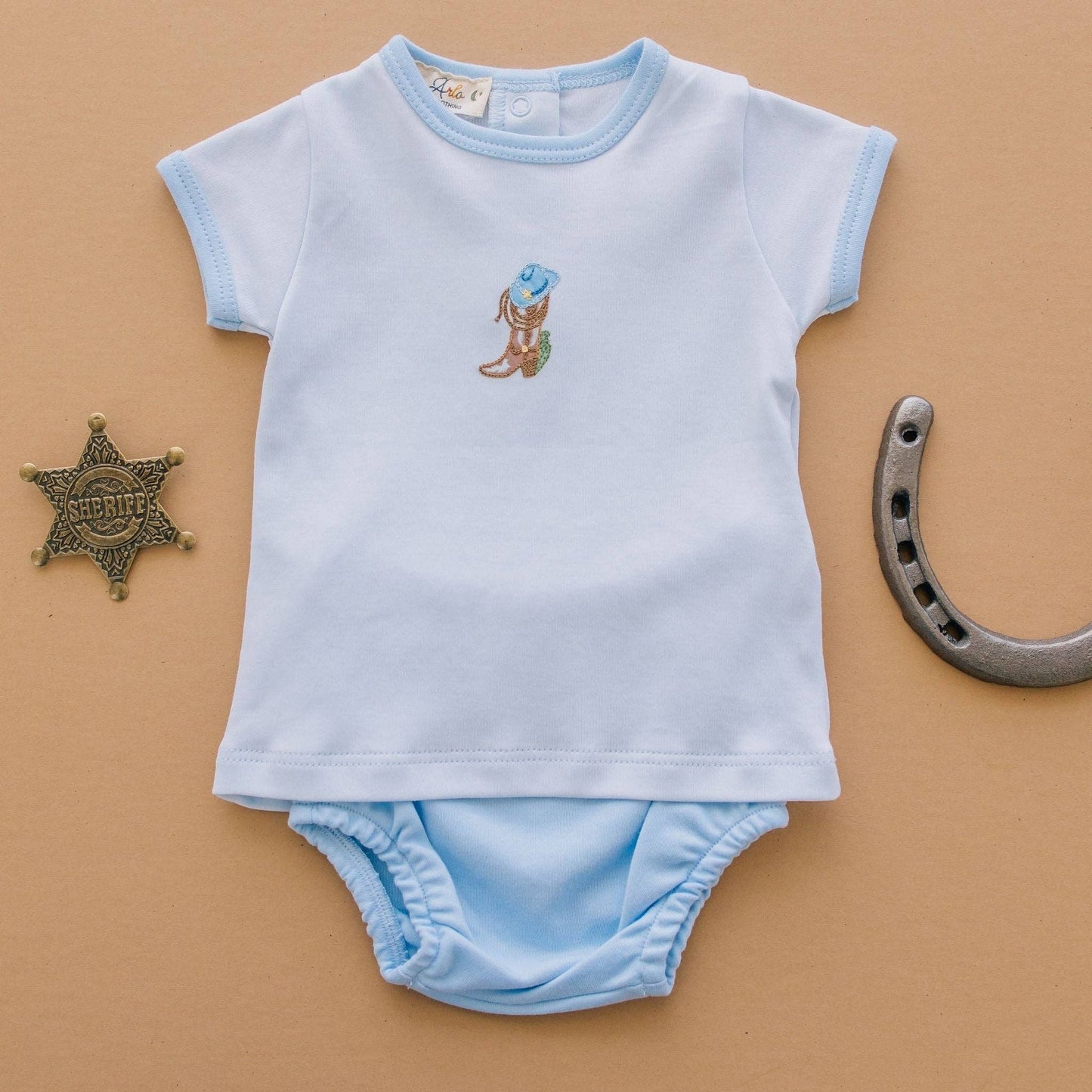 Boots and Blooms Diaper Cover Set - Light Blue