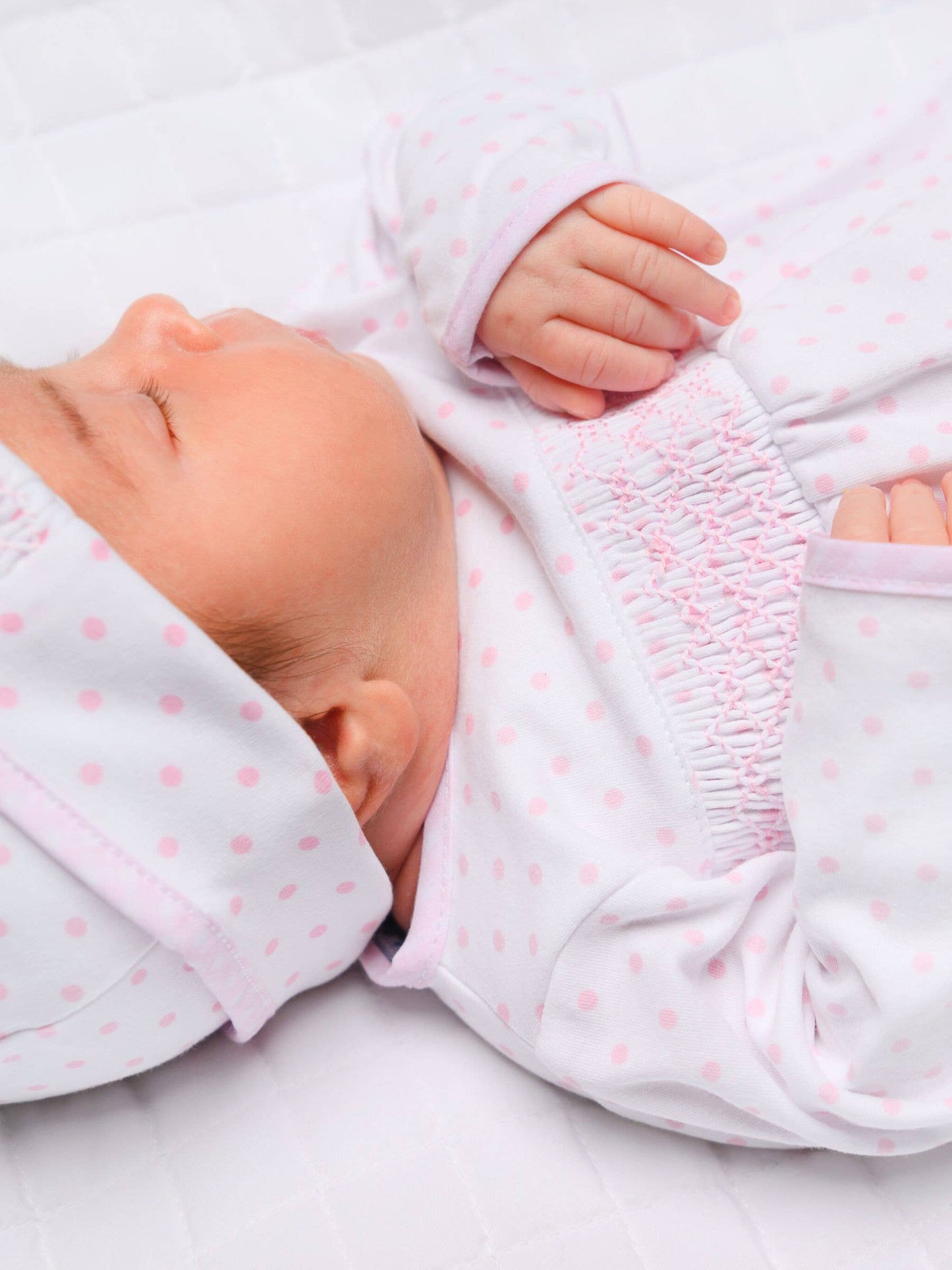 Gingham Dots Smocked Footie - Pink
