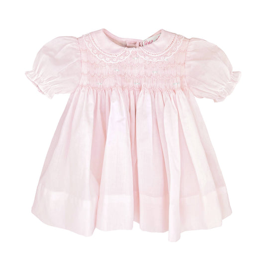 Fully Smocked Dress with Lace: Pink / Newborn