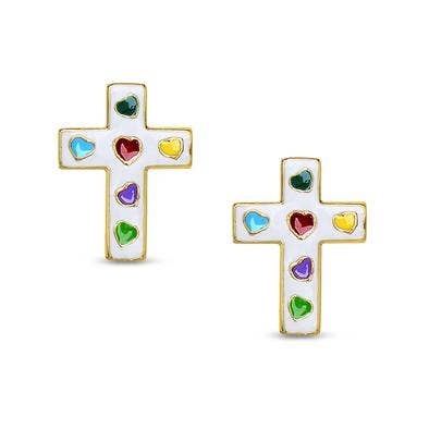 Cross Stud Earrings: White
