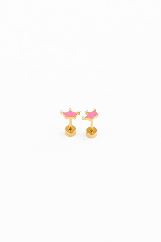 Crown Stud Earrings - Hypoallergenic, Flat Back, Girl Gift