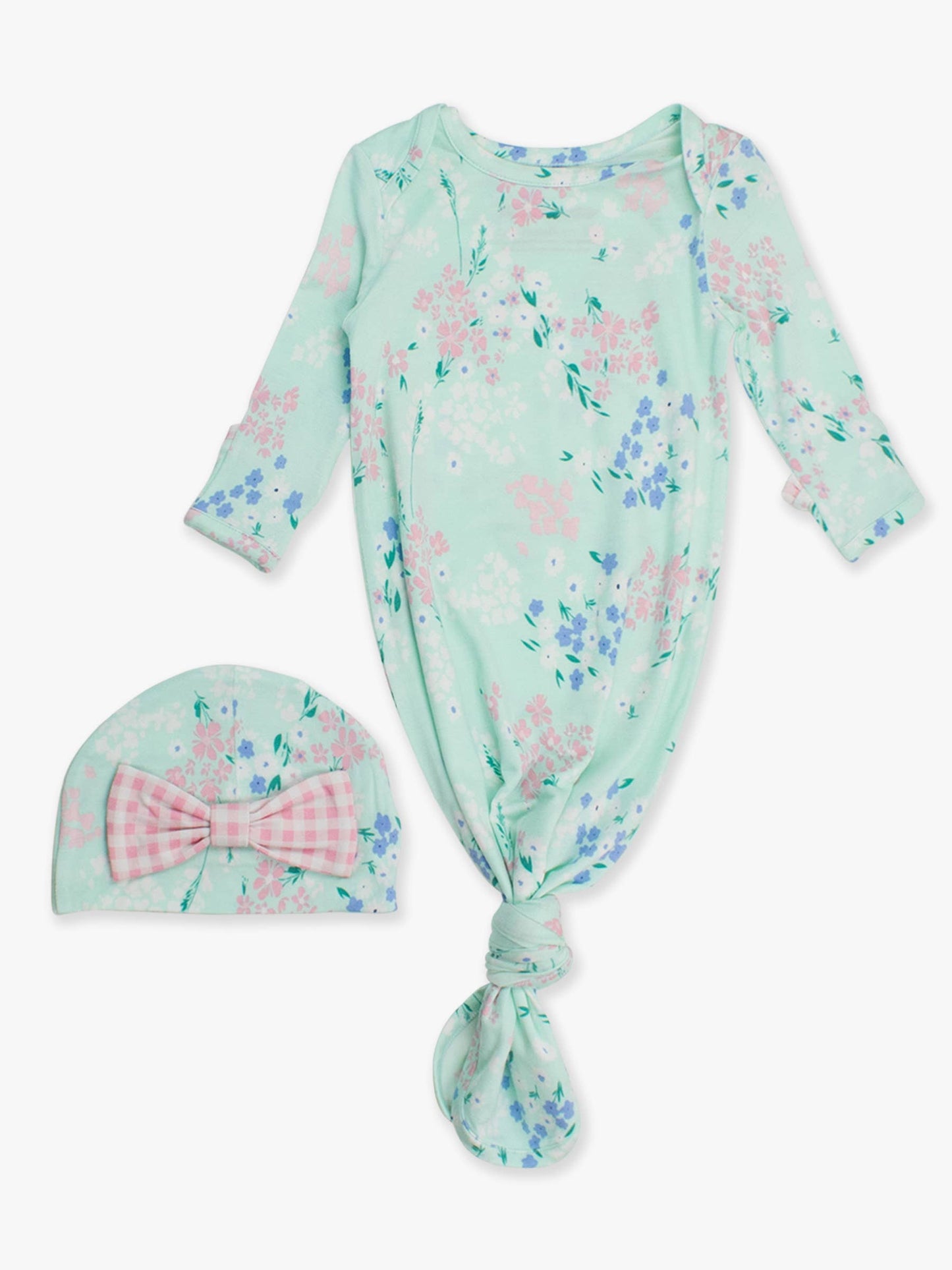 Baby Girls Mint Meadow Bamboo Viscose Ruffle Knotted Sleep Gown & Hat Set
: Green