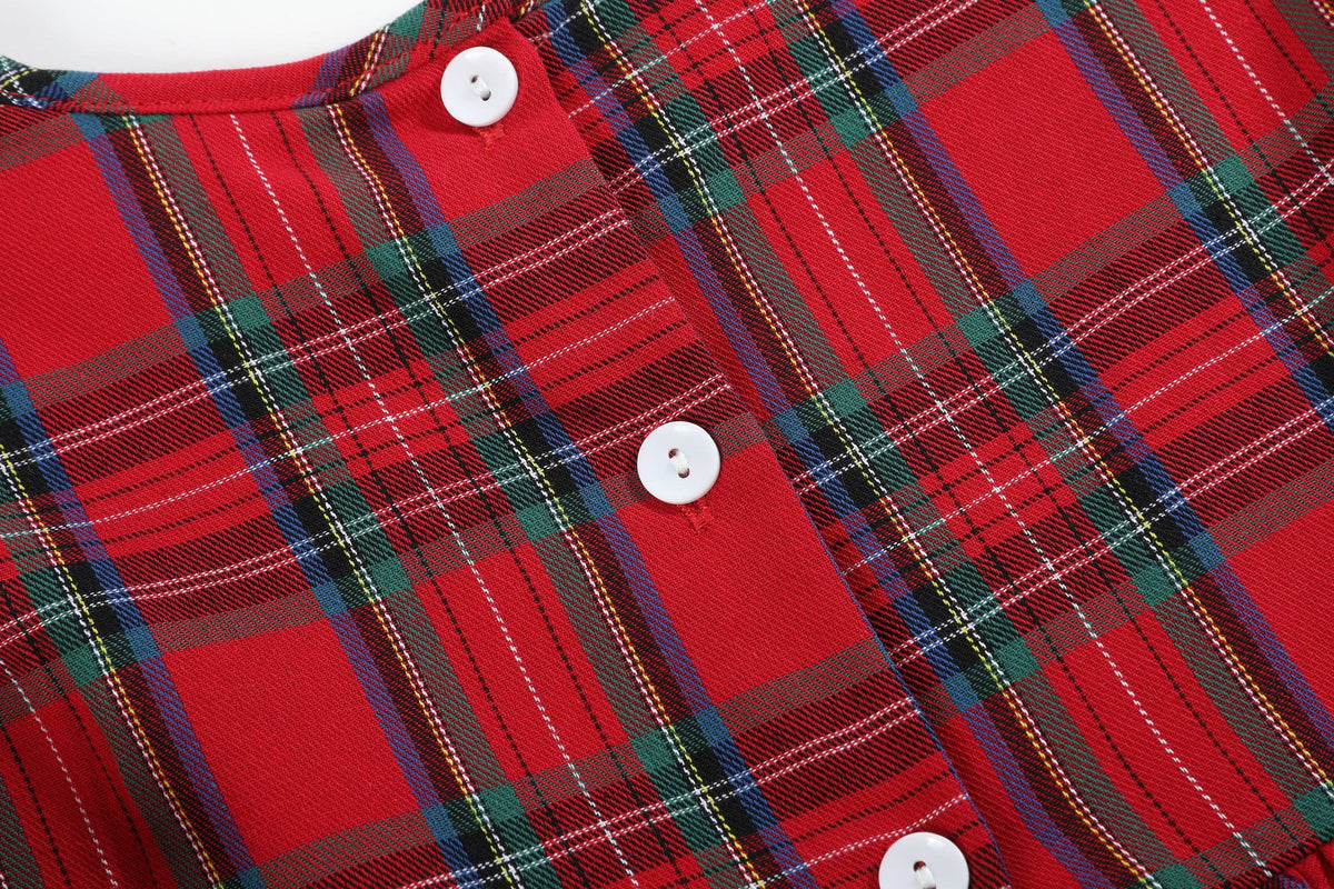 Red and Green Christmas Plaid Smocked Dress: Red