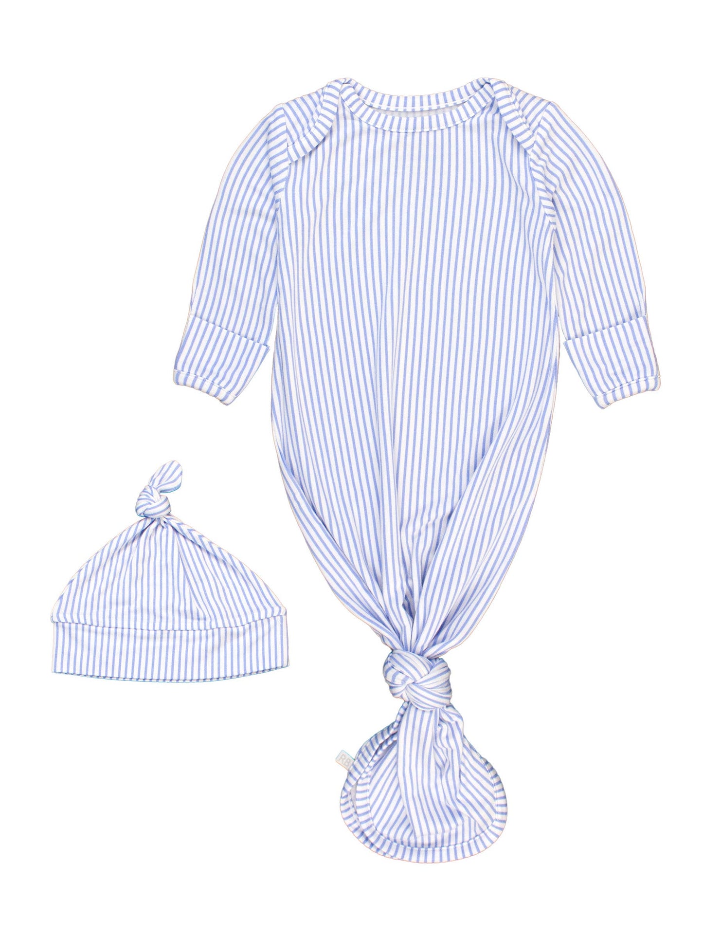 Baby Boys Periwinkle & White Micro Stripe Bamboo Viscose Knotted Sleep Gown & Hat Set
: Blue