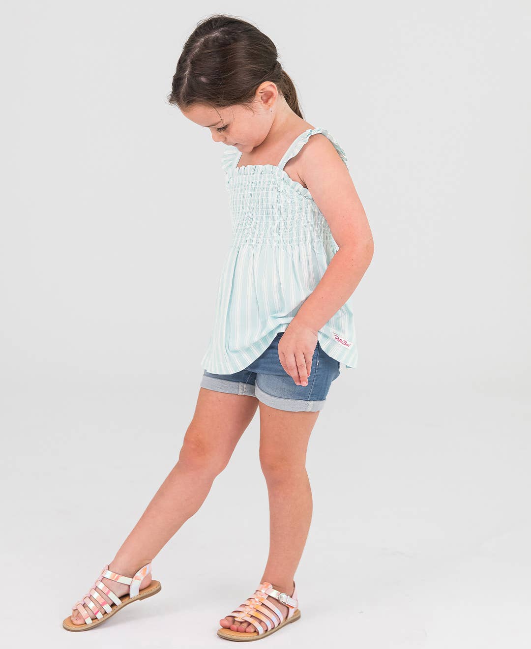 Girls Light Wash Stretch Denim Shorts: Blue