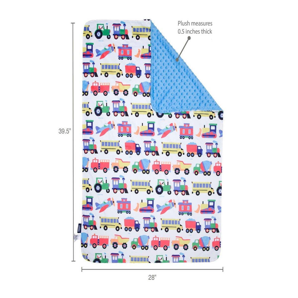 Trains Planes and Trucks Plush Blanket - Blue