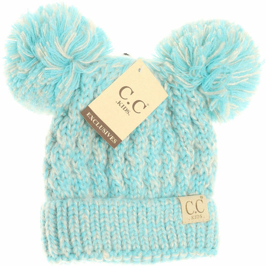Kids Multi Tone Double Pom CC Beanie: Mint