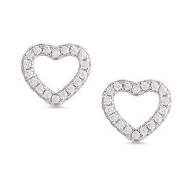 Open Heart Pink CZ Stud Earrings In Sterling Silver: Pink