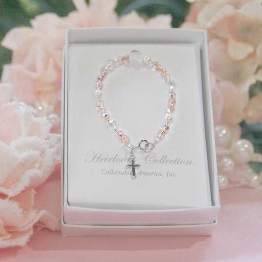 Pretty in Pink & Pearls Cross 5" Bracelet CJ-195-5