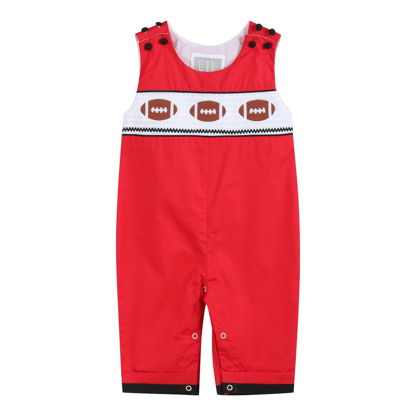 Red and Black Football Smocked Overalls
