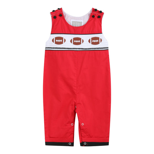 Red and Black Football Smocked Overalls