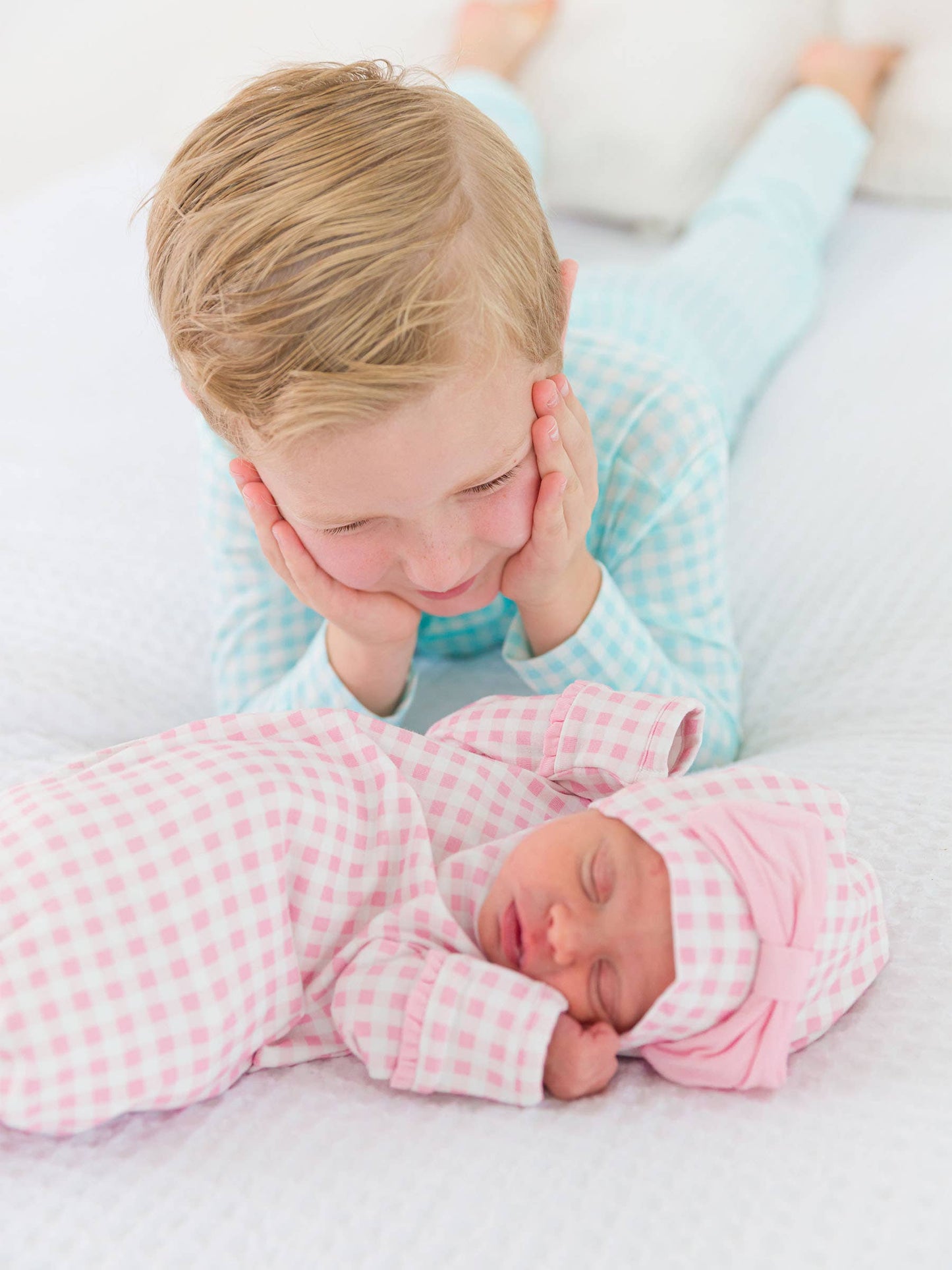 Baby Girls Pink Gingham Modal Blend Ruffle Knotted Sleep Gown & Hat Set
: Pink