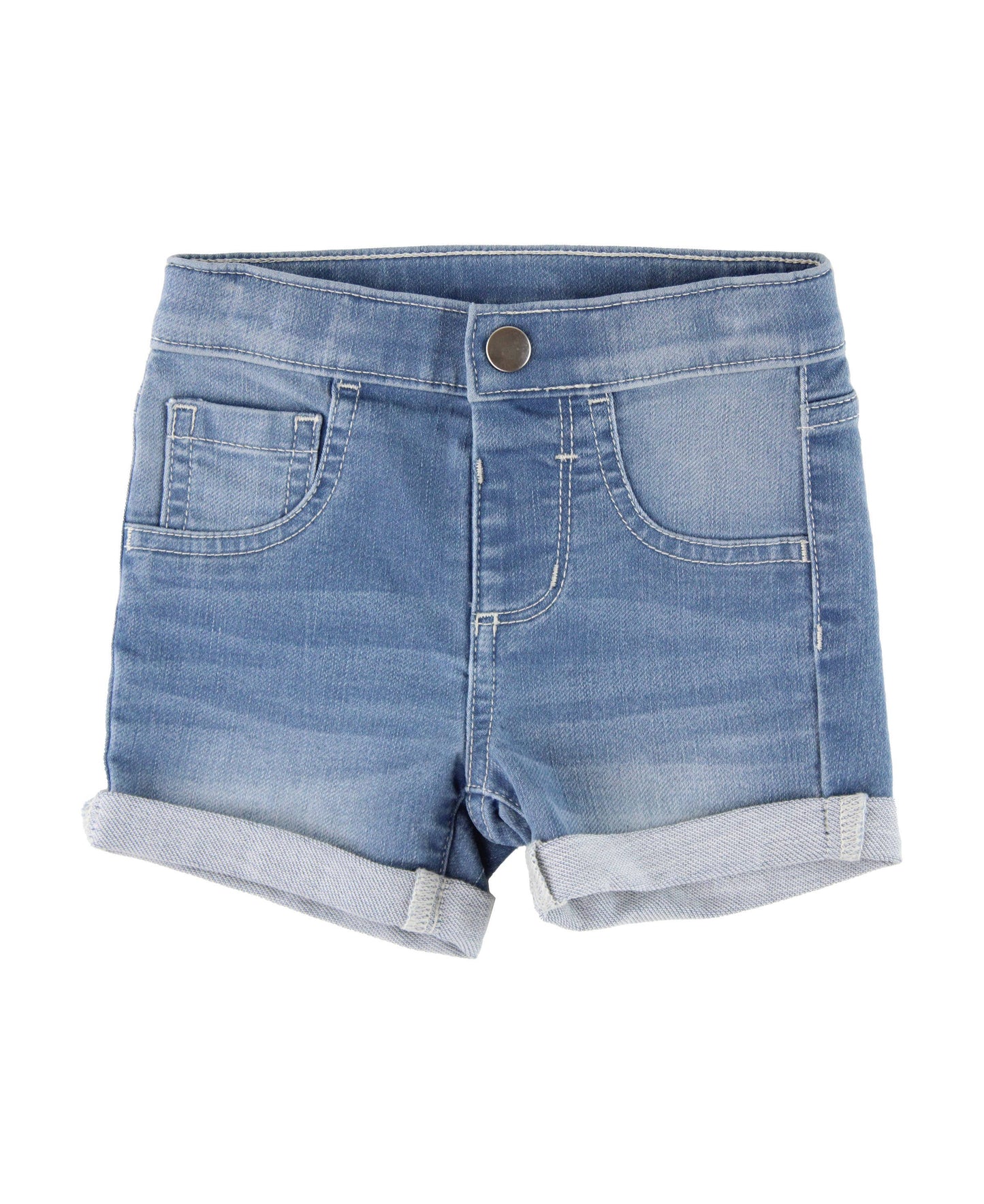 Girls Light Wash Stretch Denim Shorts: Blue