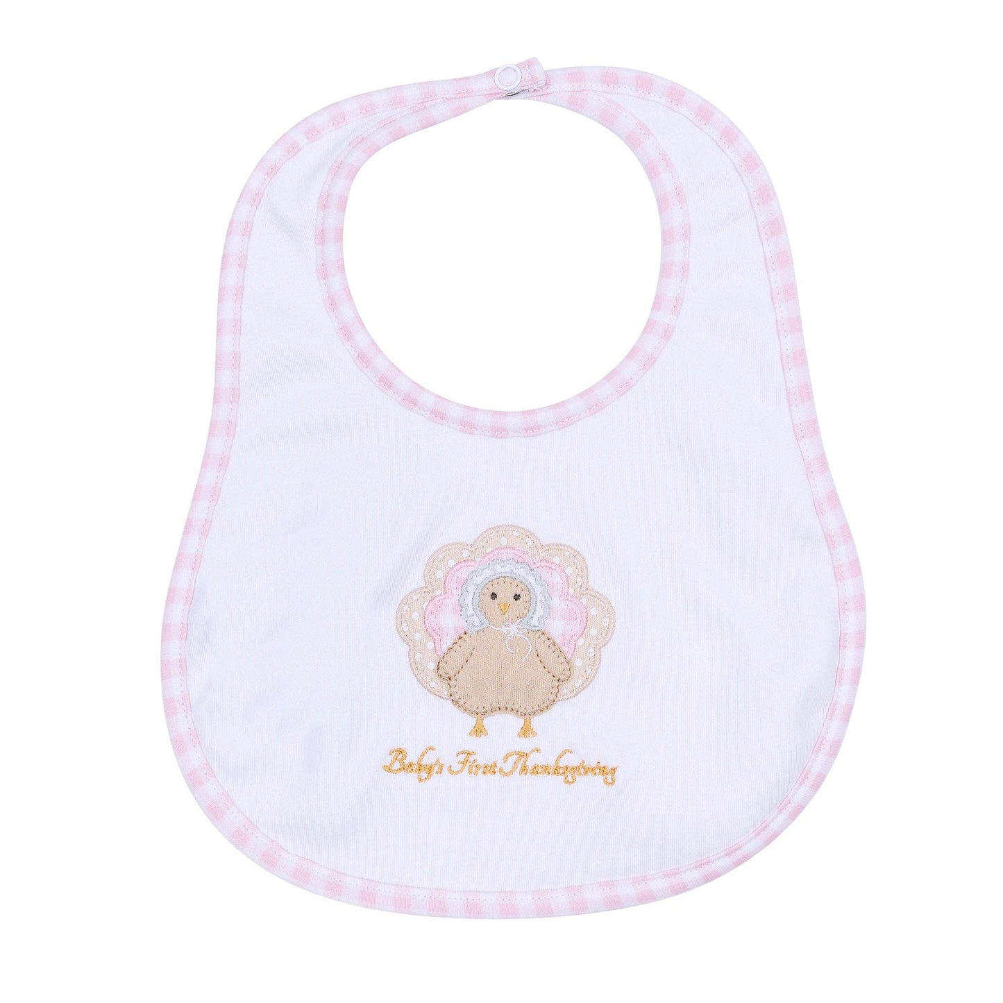 Pilgrim Pals Applique Baby's First Thanksgiving Bib - Pink: One Size
