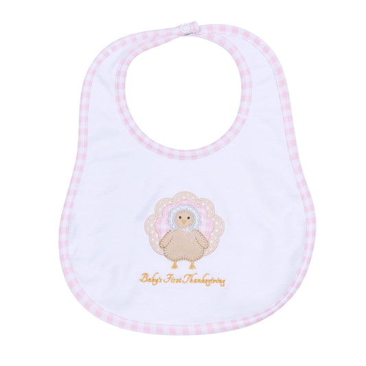 Pilgrim Pals Applique Baby's First Thanksgiving Bib - Pink: One Size