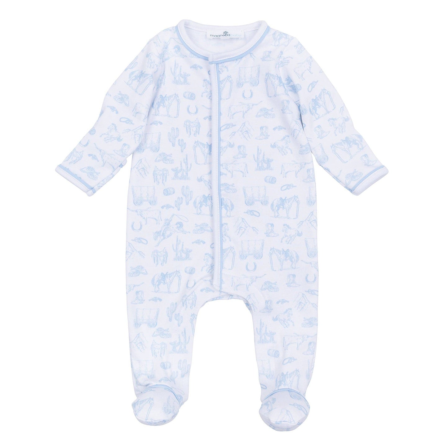 Wild West Toile Footie - Light Blue: 3 Months