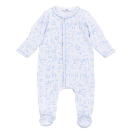 Wild West Toile Footie - Light Blue: 3 Months