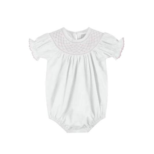 White and Pink Smocked Bubble Romper