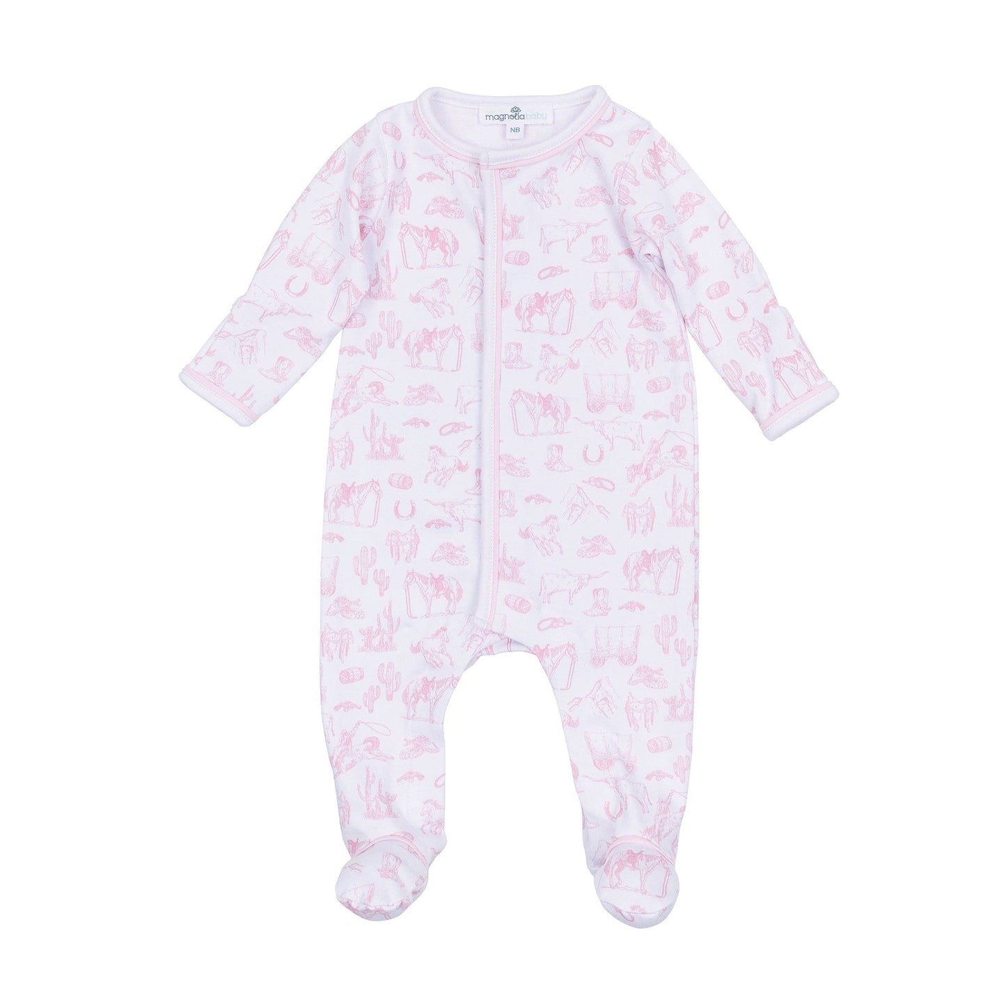 Wild West Toile Footie - Pink: 3 Months
