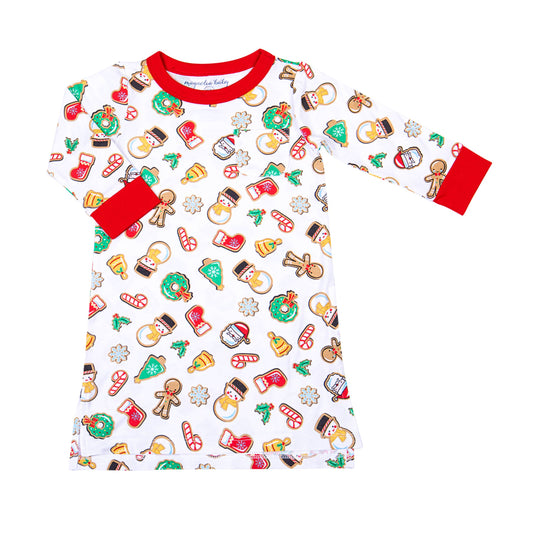 Holly Jolly Cookies Red Girl's Long Sleeve Nightdress: Red