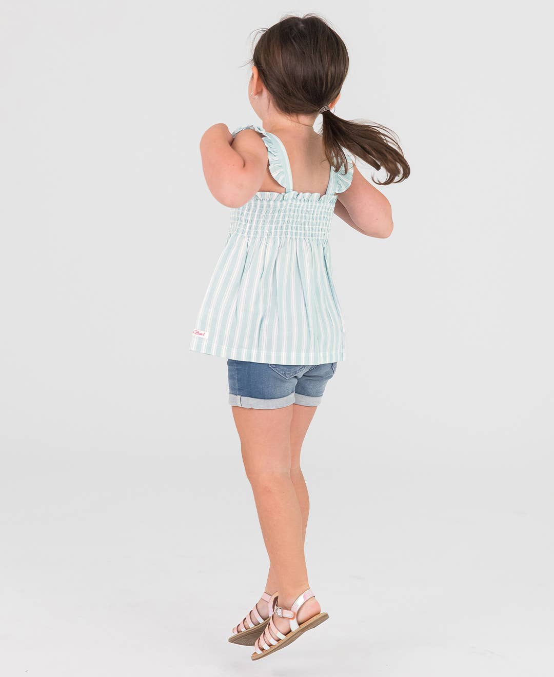 Girls Light Wash Stretch Denim Shorts: Blue