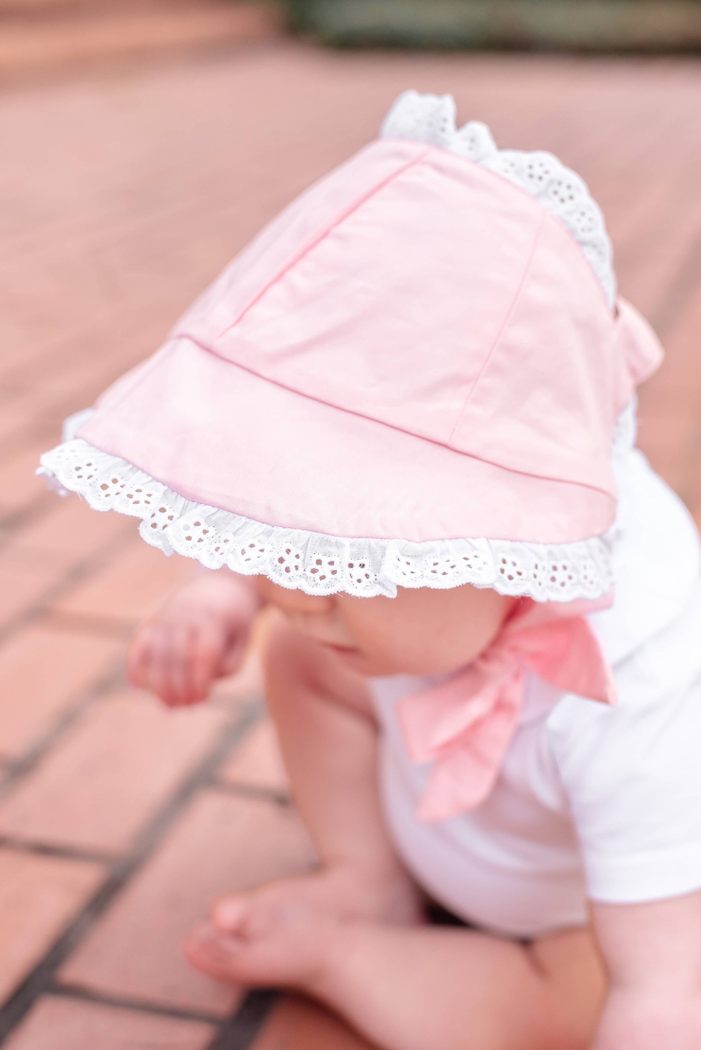 Pink and Lace Summer Baby Bonnet Sunhat: One Size