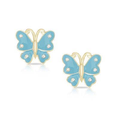 Butterfly Stud Earrings with Crystals: Blue